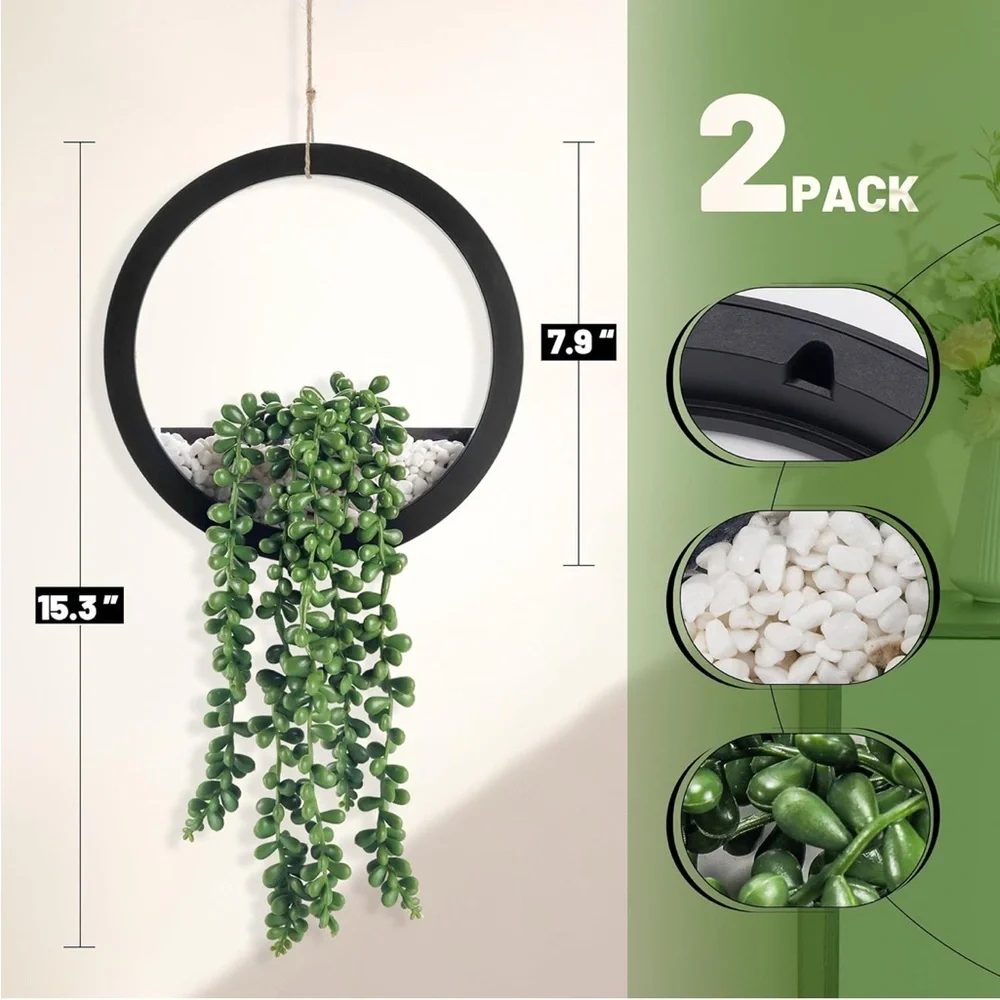 2 Pack Fake Plants Hanging Artificial Plants in Black Pots Boho